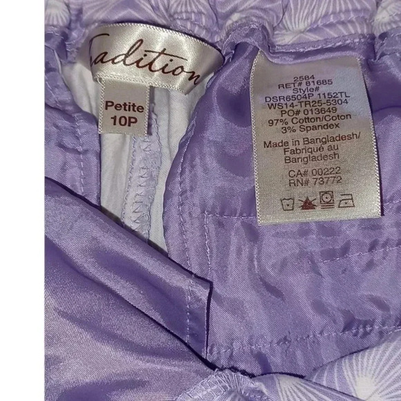 Tradition Capri Cotton Blend Lilac & White Size  10P - Picture 5 of 6